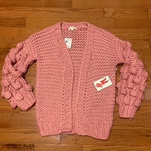 Pink Pom Pom knit handmade cardigan M/L
